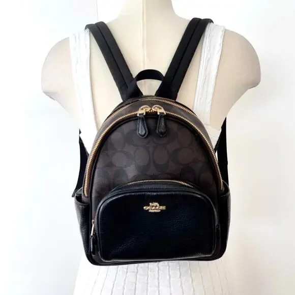 Coach Court Mini Backpack Coated Canvas Nylon Black/Brown Monogram C8604 - Picture 1 of 16
